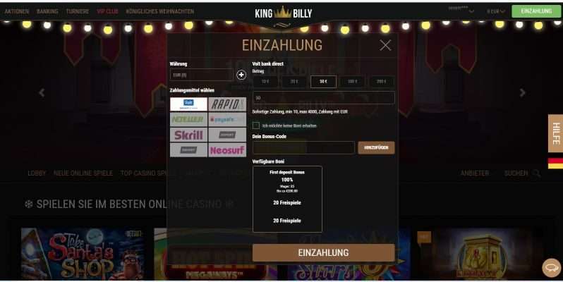 King Billy Casino Registrierung