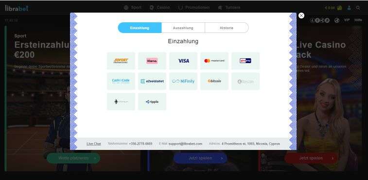 Librabet Casino Registrierung Zahlungsmittel