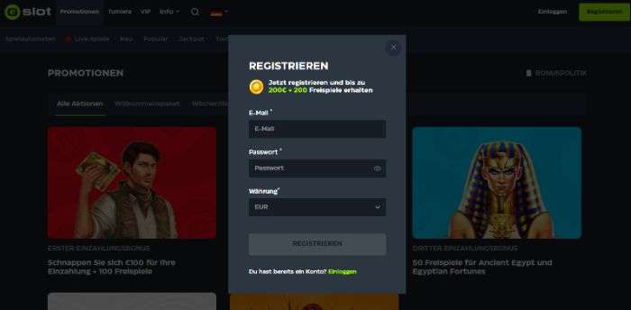 GSlot Casino Registrierung 1